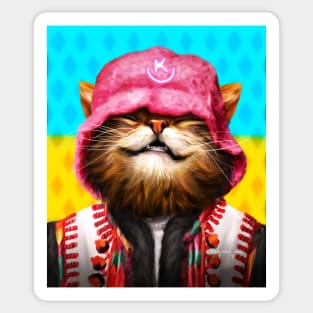 Happy smiling cat in pink hat Sticker